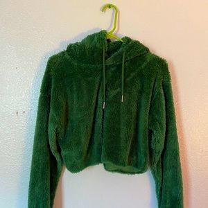 Teddy Fleece Cropped Hoodie Sweatshirt